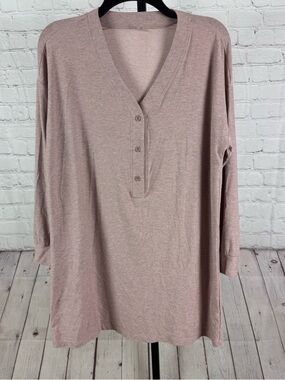Beyond Yoga Long Sleeve Henley Light Pink Soft Nightgown Size XS